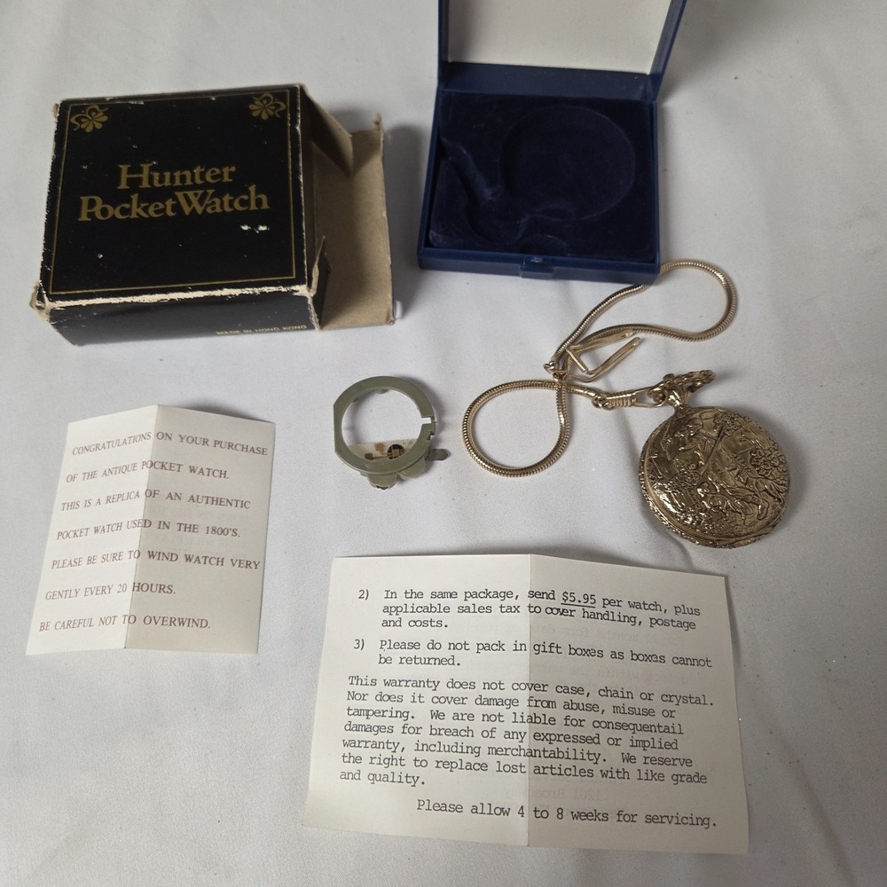Futura Vintage Mechanical Pocket Watch Gold Hunter Case Hunting Scene Design